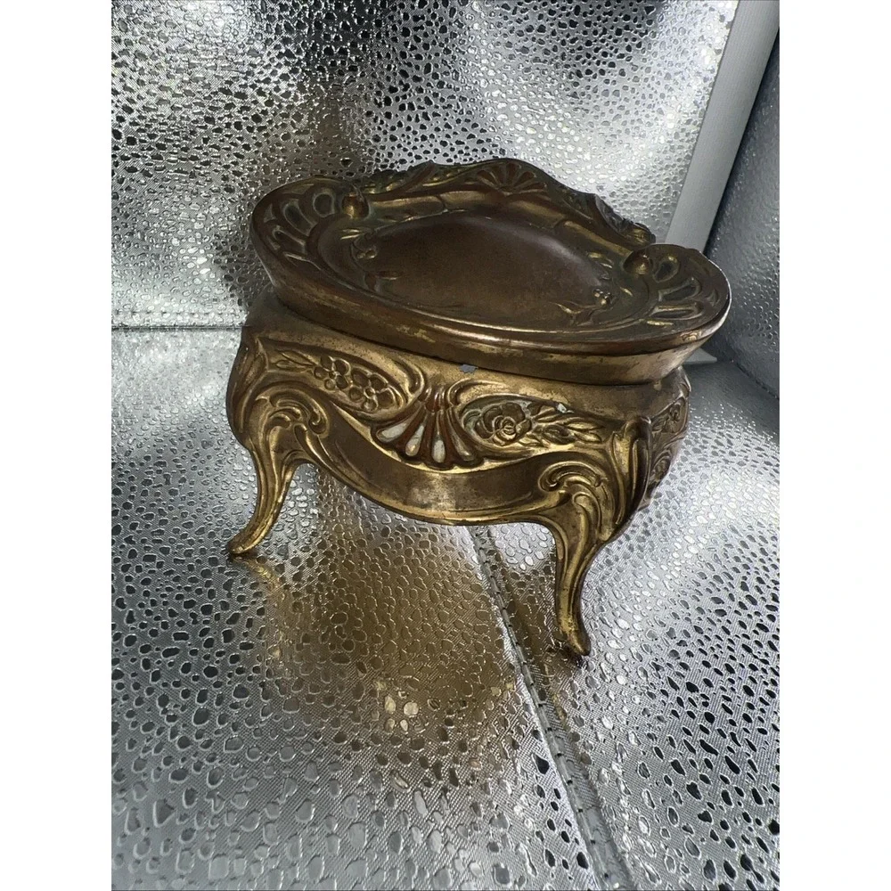 elaborate vintage jewelry casket box brass metal